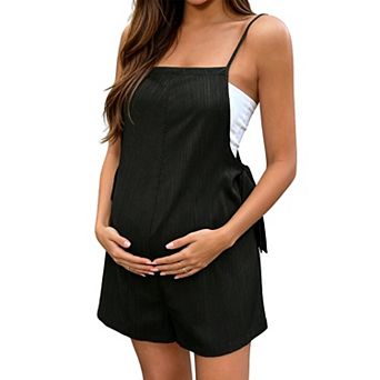Maternity Romper Summer Loose Overalls Adjustable Straps Casual Pregnancy Jumpsuit with Side Ties