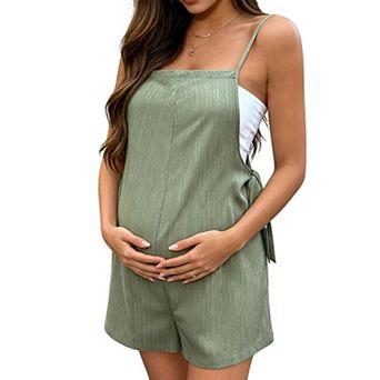Maternity Romper Summer Loose Overalls Adjustable Straps Casual Pregnancy Jumpsuit with Side Ties