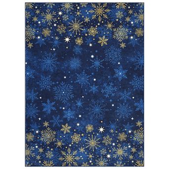 lxt-Washable Rugs Christmas Area Rug Washable Carpet Snowflake Area Rug Holiday Home Decor
