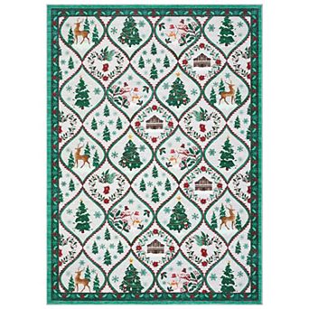 lxt-Washable Christmas Rug Bedroom Carpet Christmas Tree Decorative Accent Rug Trellis Floor Mats