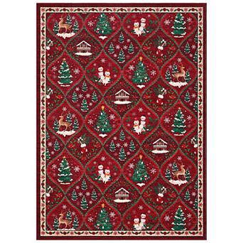 Washable Christmas Rug Bedroom Carpet Christmas Tree Decorative Accent Rug Soft Trellis Floor Mats
