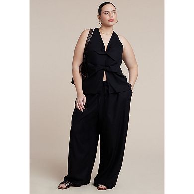 ELOQUII Women's Plus Size Drawstring Wide Leg Linen Pant