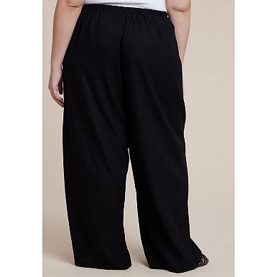 ELOQUII Women's Plus Size Drawstring Wide Leg Linen Pant