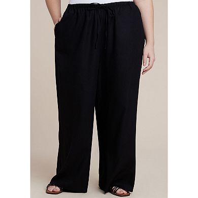 ELOQUII Women's Plus Size Drawstring Wide Leg Linen Pant