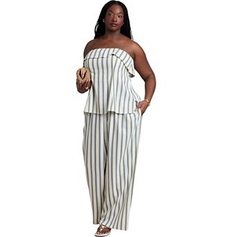 ELOQUII Women's Plus Size Drawstring Wide Leg Linen Pant