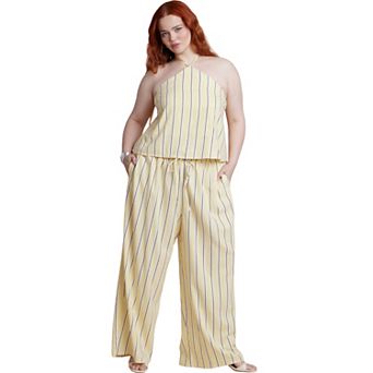 ELOQUII Women's Plus Size Drawstring Wide Leg Linen Pant