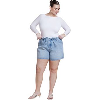 ELOQUII Women's Plus Size Drawstring Lightweight Denim Short