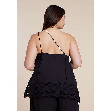 ELOQUII Women's Plus Size Eyelet Detail Top