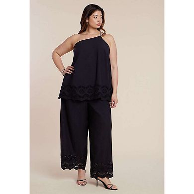ELOQUII Women's Plus Size Eyelet Detail Top
