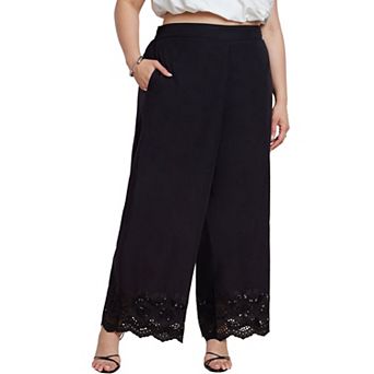 ELOQUII Women's Plus Size Embroidered Eyelet Pant