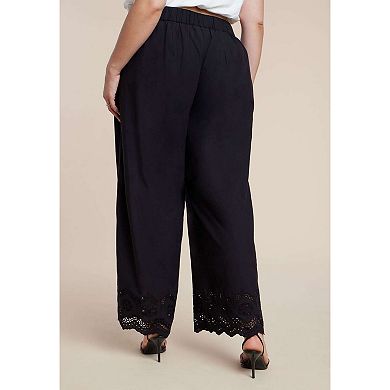 ELOQUII Women's Plus Size Embroidered Eyelet Pant