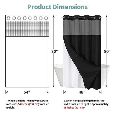 Waffle Weave No Hook Shower Curtain Set Snap In Liner Waterproof Hotel Quality