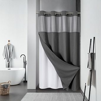 Waffle Weave No Hook Shower Curtain Set Snap In Liner Waterproof Hotel Quality