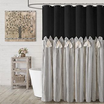 Farmhouse Linen Cotton Blend Shower Curtain With Button Detail Rustic Country Style