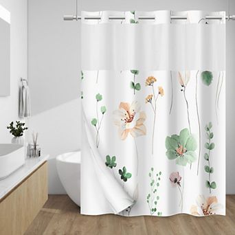 No Hook Shower Curtain With Snap In Liner Watercolor Plants Machine Washable