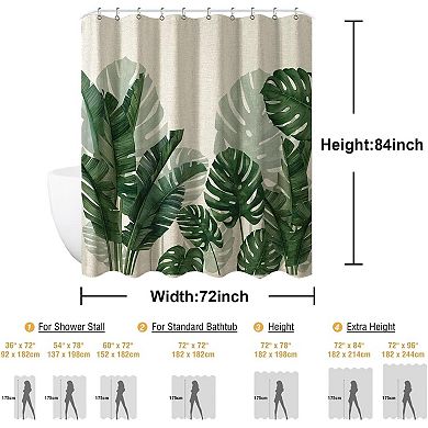 Linen Blend Shower Curtain Botanical Palm Monstera Waterproof Easy Care Spa Bathroom Decor