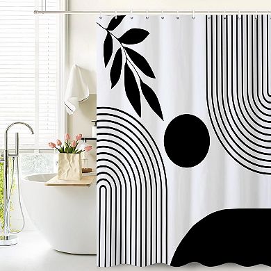 Boho Geometric Waterproof Fabric Shower Curtain Mid Century Modern Minimalist Abstract