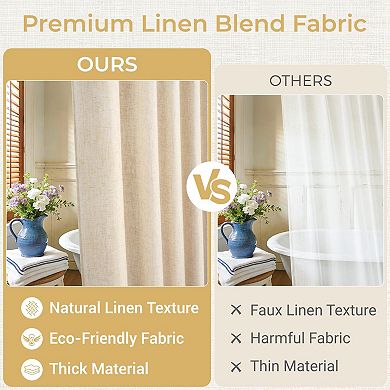 Boho Farmhouse Linen Blend Snap in Liner Shower Curtain Set No Hook Waterproof Washable