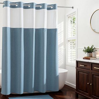 Linen Textured No Hook Snap In Liner Shower Curtain Quick Dry Farmhouse Bathroom Set