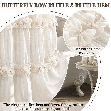 Ruffle Farmhouse Bathroom Shower Curtain Romantic Ruffled Floral Design Machine Washable