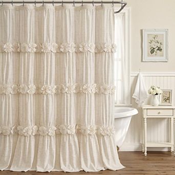 Ruffle Farmhouse Bathroom Shower Curtain Romantic Ruffled Floral Design Machine Washable