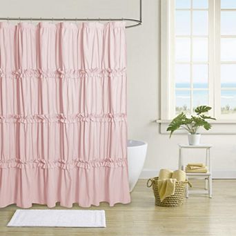 Farmhouse Ruffle Shower Curtain Handmade Ruched Elegant Bathroom Decor