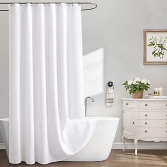 Extra Long Waffle Weave Shower Curtain Cotton Blend Heavyweight Spa Bathroom Fabric