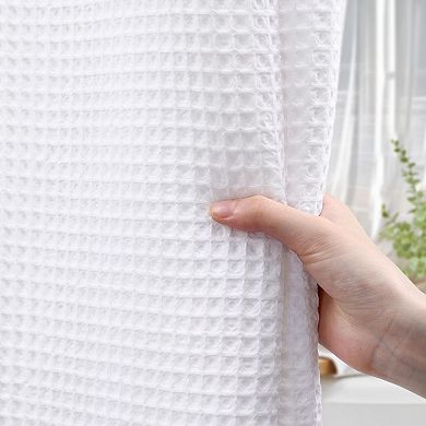 Extra Long Waffle Weave Shower Curtain Cotton Blend Heavyweight Spa Bathroom Fabric