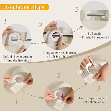 No Hooks Snap In Liner Shower Curtain See Through Window Waterproof Washable