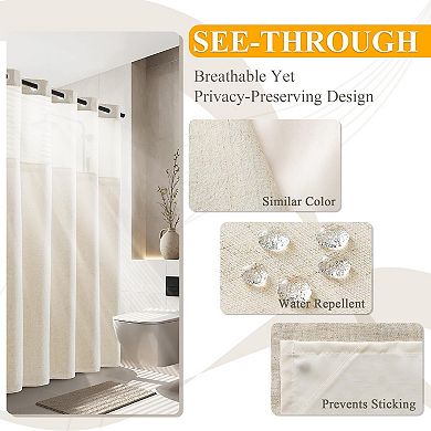 No Hooks Snap In Liner Shower Curtain See Through Window Waterproof Washable