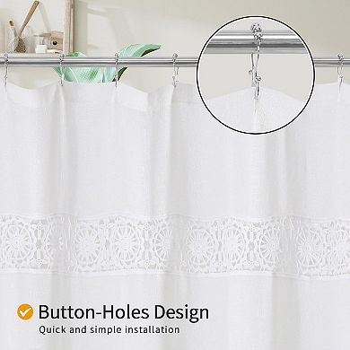 Boho Farmhouse Macrame Lace Linen Polyester Shower Curtain Set with PEVA Liner