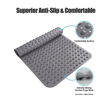 Extra Large Non-Slip Shower Mat with Drainage Hole Suction Cup Soft Trimmable TPE Non-Slip Bath Mat