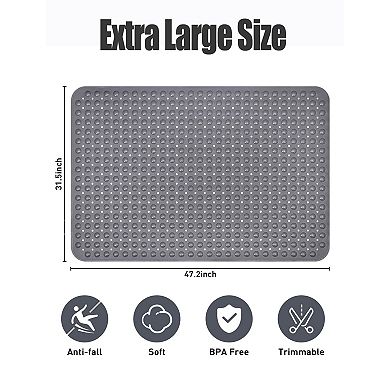 Extra Large Non-Slip Shower Mat with Drainage Hole Suction Cup Soft Trimmable TPE Non-Slip Bath Mat