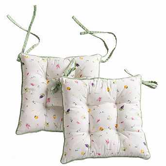 Cotton Chair Pads with Ties 2 Pack Dining Patio Seat Cushions Poly Filling Watercolor Prints