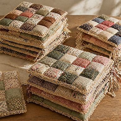 Patchwork Chair Pad With Ties Non Slip Lace Trim Floral Print Kitchen Dining Seat Cushion