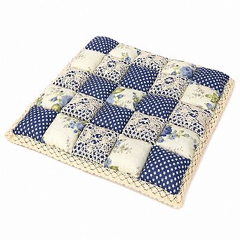 Patchwork Chair Pad With Ties Non Slip Lace Trim Floral Print Kitchen Dining Seat Cushion