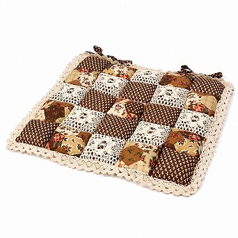 Patchwork Chair Pad With Ties Non Slip Lace Trim Floral Print Kitchen Dining Seat Cushion