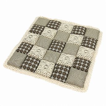 Patchwork Chair Pad With Ties Non Slip Lace Trim Floral Print Kitchen Dining Seat Cushion