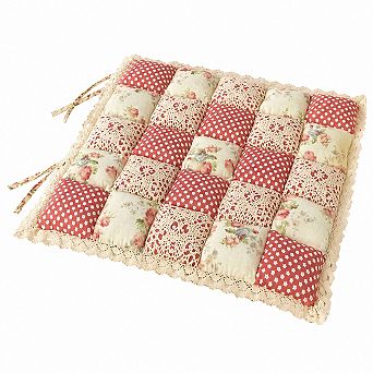 Patchwork Chair Pad With Ties Non Slip Lace Trim Floral Print Kitchen Dining Seat Cushion