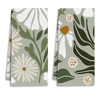 Boho Botanical Dish Tea Towels Waffle Fabric Decorative Set Of 2