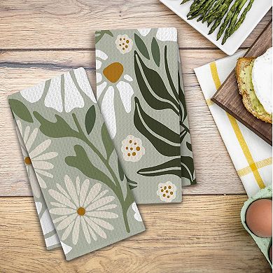 Boho Botanical Dish Tea Towels Waffle Fabric Decorative Set Of 2