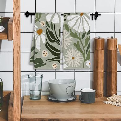 Boho Botanical Dish Tea Towels Waffle Fabric Decorative Set Of 2