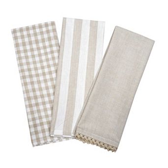 3 Pack Cotton Linen Kitchen Towels With Hanging Loop Super Absorbent Quick Drying