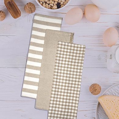 3 Pack Cotton Linen Kitchen Towels With Hanging Loop Super Absorbent Quick Drying