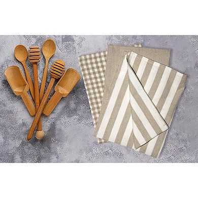 3 Pack Cotton Linen Kitchen Towels With Hanging Loop Super Absorbent Quick Drying
