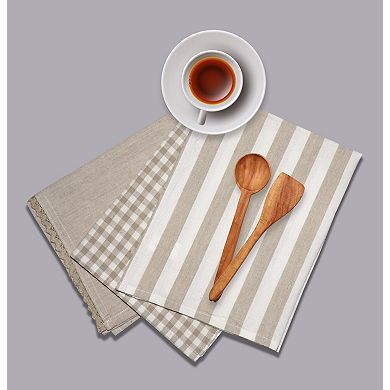 3 Pack Cotton Linen Kitchen Towels With Hanging Loop Super Absorbent Quick Drying