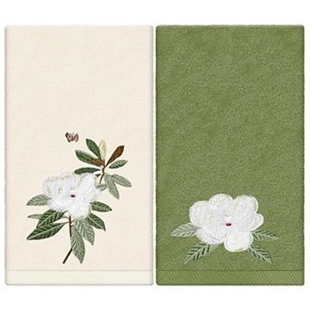 2 Pack Magnolia Embroidered Cotton Hand Towels Absorbent For Bathroom Kitchen Cleaning