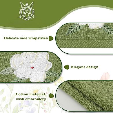 2 Pack Magnolia Embroidered Cotton Hand Towels Absorbent For Bathroom Kitchen Cleaning