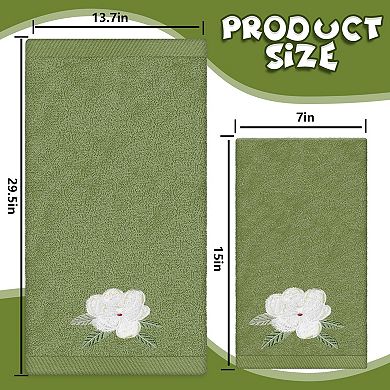 2 Pack Magnolia Embroidered Cotton Hand Towels Absorbent For Bathroom Kitchen Cleaning