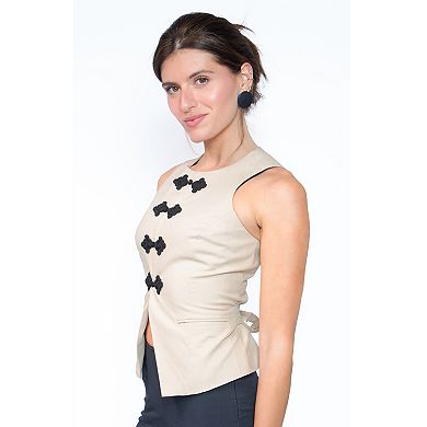 Jess by Meiko Women's Long Line Tie Back Button Vest